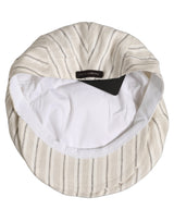 Dolce & Gabbana Men Off White Striped Linen Newsboy Capello Hat