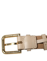 Dolce & Gabbana Beige Calfskin Leather Gold Buckle Belt Strap Bracelet