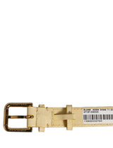 Dolce & Gabbana Beige Embossed Leather Gold Buckle Belt Strap Bracelet