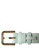 Dolce & Gabbana Green Textured Leather Gold Buckle Belt Strap Bracelet