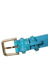 Dolce & Gabbana Turquoise Texture Leather Gold Buckle Belt Strap Bracelet