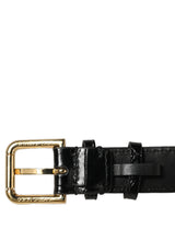 Dolce & Gabbana Black Textured Leather Gold Buckle Belt Strap Bracelet