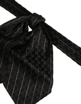 Dolce & Gabbana Men Black Pinstripe Silk Adjustable Neck Papillon Bow Tie