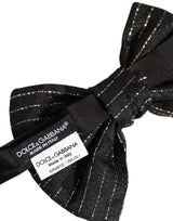 Dolce & Gabbana Men Black Pinstripe Silk Adjustable Neck Papillon Bow Tie