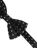 Dolce & Gabbana Black White Polka Dot Adjustable Neck Papillon Bow Tie