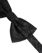 Dolce & Gabbana Men Black Paisley SIlk Adjustable Neck Papillon Bow Tie