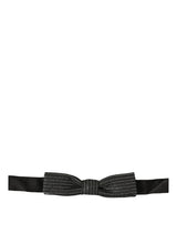 Dolce & Gabbana Men Black Silver Ribbed Adjustable Neck Papillon  Bow Tie
