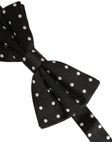 Dolce & Gabbana Black White Polka Dot Adjustable Neck Papillon Bow Tie