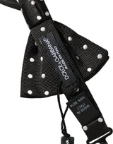 Dolce & Gabbana Black White Polka Dot Adjustable Neck Papillon Bow Tie