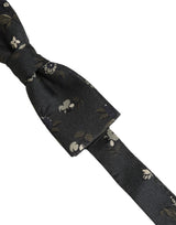 Dolce & Gabbana Men Black Floral Silk Adjustable Neck Papillon Bow Tie