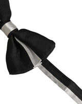 Dolce & Gabbana Black Silver 100% Silk Adjustable Neck Papillon Bow Tie