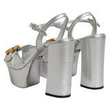 Dolce & Gabbana Silver Logo Ankle Strap Heels Sandals Shoes
