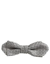 Dolce & Gabbana Men Silver Black Polka Dot Adjustable Neck Papillon Bow Tie