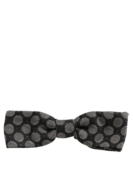 Dolce & Gabbana Dark Gray White Geometric Silk Adjustable Neck Papillon Bow Tie