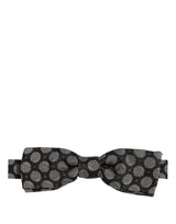 Dolce & Gabbana Black White Geometric Silk Adjustable Neck Papillon Bow Tie