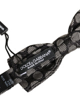 Dolce & Gabbana Black White Geometric Silk Adjustable Neck Papillon Bow Tie
