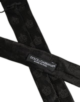 Dolce & Gabbana Men Black Crown Print Silk Adjustable Tied Necktie Tie