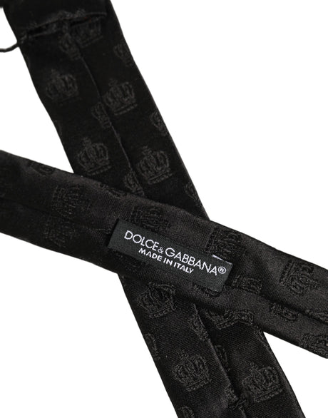 Dolce & Gabbana Men Black Crown Print Silk Adjustable Tied Necktie Tie
