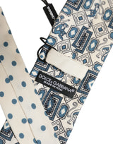 Dolce & Gabbana Men Off White Blue Geometric Adjustable Tied Necktie Tie