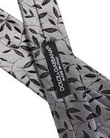 Dolce & Gabbana Men Gray Leaf Pattern Silk Adjustable Tied Necktie Tie