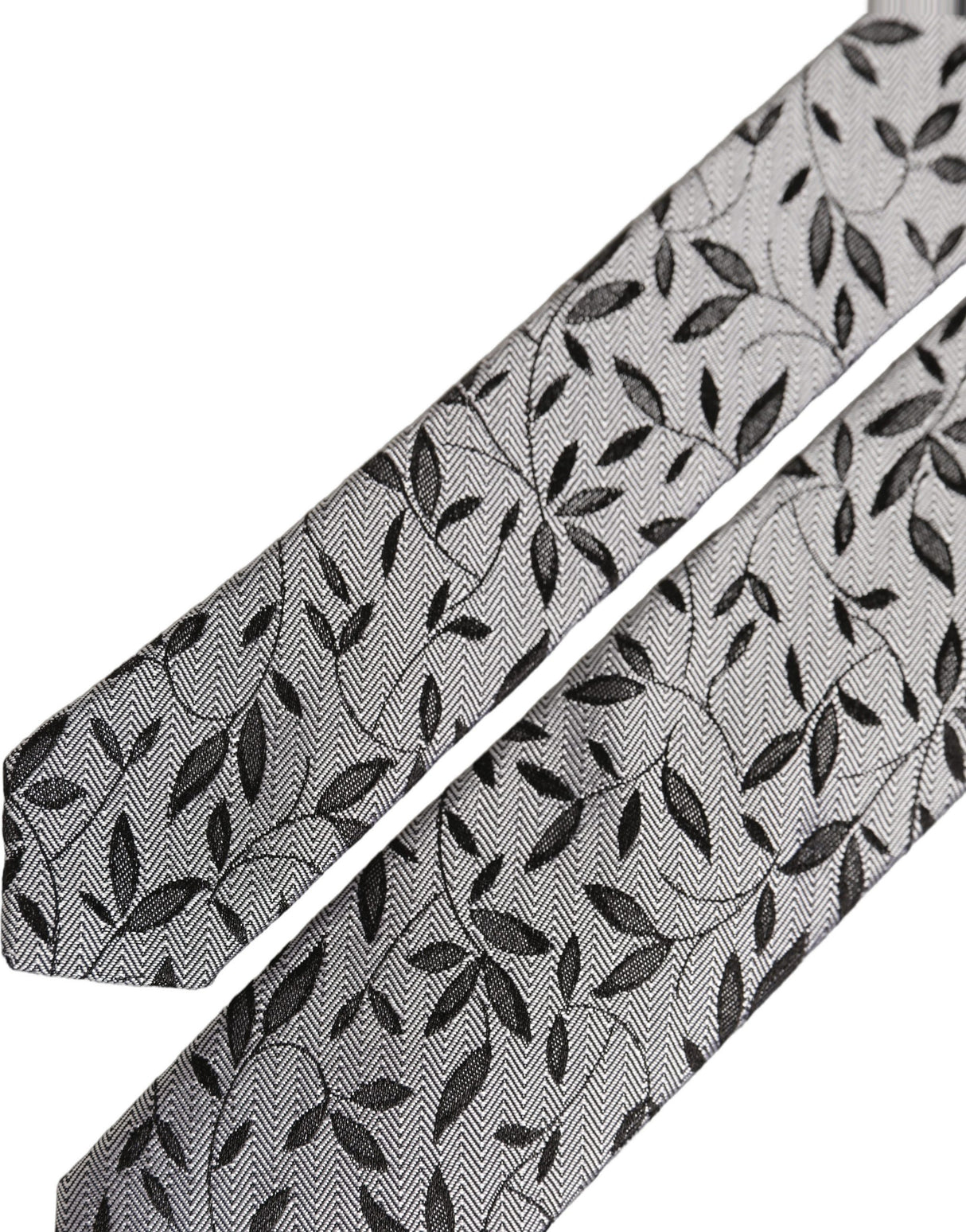 Dolce & Gabbana Men Gray Leaf Pattern Silk Adjustable Tied Necktie Tie