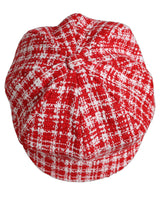 Dolce & Gabbana Red White Tweed Textured Baker Boy Capello Hat