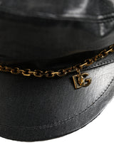 Dolce & Gabbana Black Cotton Gold DG Chain Baker Boy Capello Hat