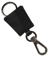 Dolce & Gabbana Black Dauphine Leather Silver Metal Logo Plaque Keyring