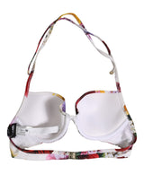 Dolce & Gabbana White Floral Print Nylon Beachwear Bikini Top