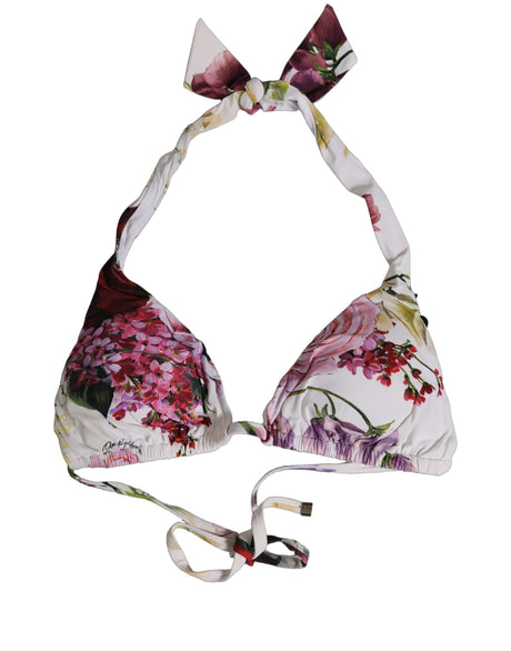 Dolce & Gabbana White Floral Print Triangle Beachwear Bikini Top