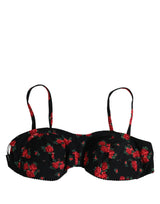 Dolce & Gabbana Black Floral Print Underwire Beachwear Bikini Top