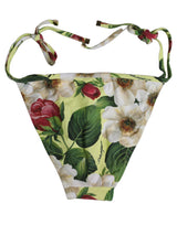 Dolce & Gabbana Yellow Floral Print Nylon Beachwear Bikini Bottom