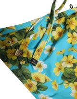 Dolce & Gabbana Blue Floral Print Nylon Beachwear Bikini Bottom