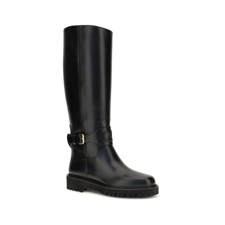 Valentino Garavani Black Calf Leather Bos Taurus Flat Boots