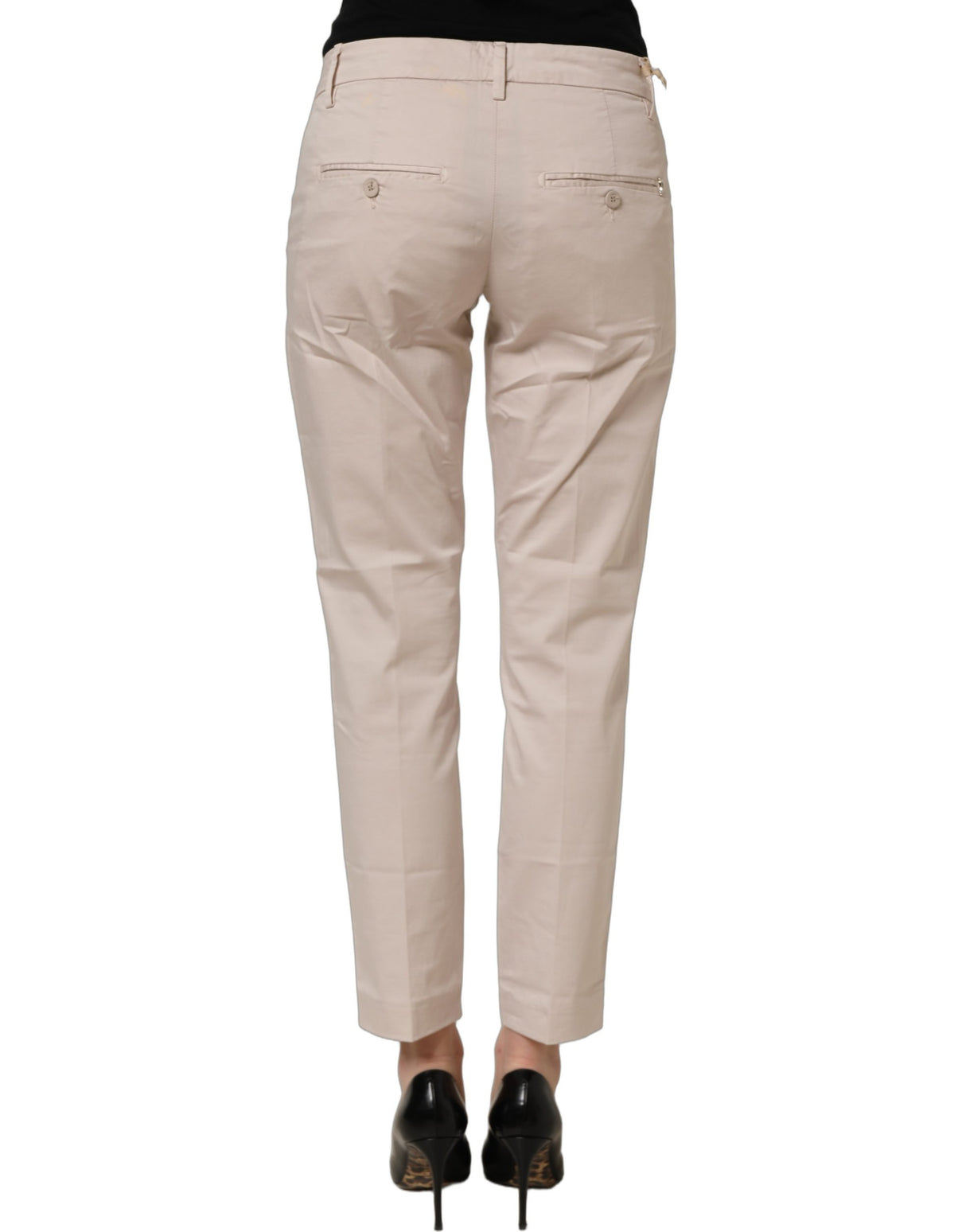 Dondup Beige Low Waist Tapered Women Cropped Trousers Pants