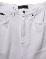 Dolce & Gabbana White Cotton Stretch Wide Leg Denim Jeans