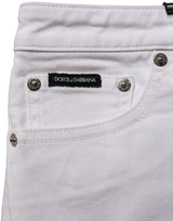 Dolce & Gabbana White Cotton Low Rise Denim Hot Pants Shorts