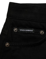 Dolce & Gabbana Dark Gray Cotton Mid Rise Denim Hot Pants Shorts