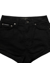 Dolce & Gabbana Black Cotton Mid Rise Denim Hot Pants Shorts