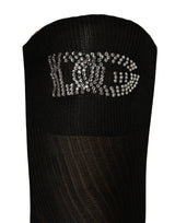 Dolce & Gabbana Black DG Logo Rhinestones Stretch Thigh High Socks