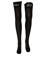 Dolce & Gabbana Black DG Logo Rhinestones Stretch Thigh High Socks