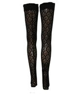Dolce & Gabbana Black DG Logo Sheer Nylon Thigh High Socks