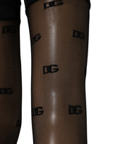 Dolce & Gabbana Black Sheer Logo Monogram Tights Stockings Socks