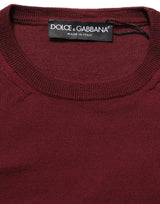 Dolce & Gabbana Maroon Wool Knitted CrewNeck Pullover Sweater