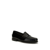 Santoni Black Calf Leather Bos Taurus Slip-On Loafers