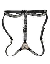 Dolce & Gabbana Black Leather Rhinestones Embellished Men Suspender