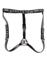 Dolce & Gabbana Black Leather Rhinestones Embellished Men Suspender