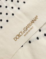 Dolce & Gabbana Off White Cotton Polka Dot Mid Calf Accessory Socks