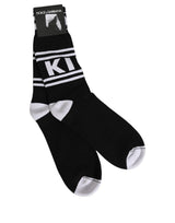 Dolce & Gabbana Black White Logo Stripes Mid Calf Accessory Socks