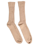 Dolce & Gabbana Beige Cotton Distressed Mid Calf Accessory Socks